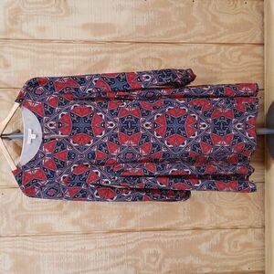 Anthropologie Paper Crown Efflorescence Blue Red Print Dress Size S